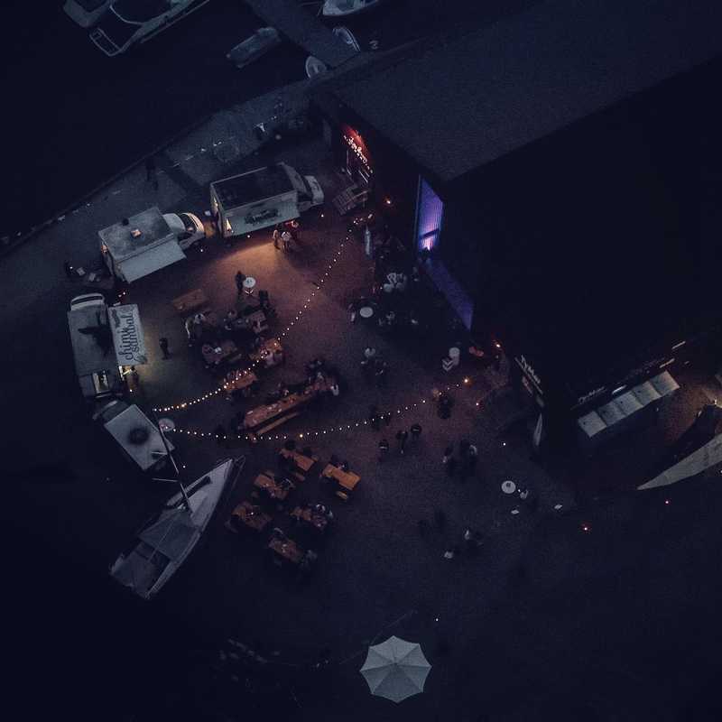 Drone at night time #drone #night #foodtruck #event #party #bullandömarina #people #fest